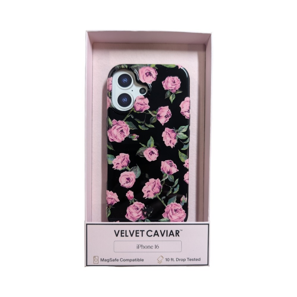 Y3-N VELVET CAVIAR Apple iPhone 16 MagSafe Case - Black & Pink Rose Floral